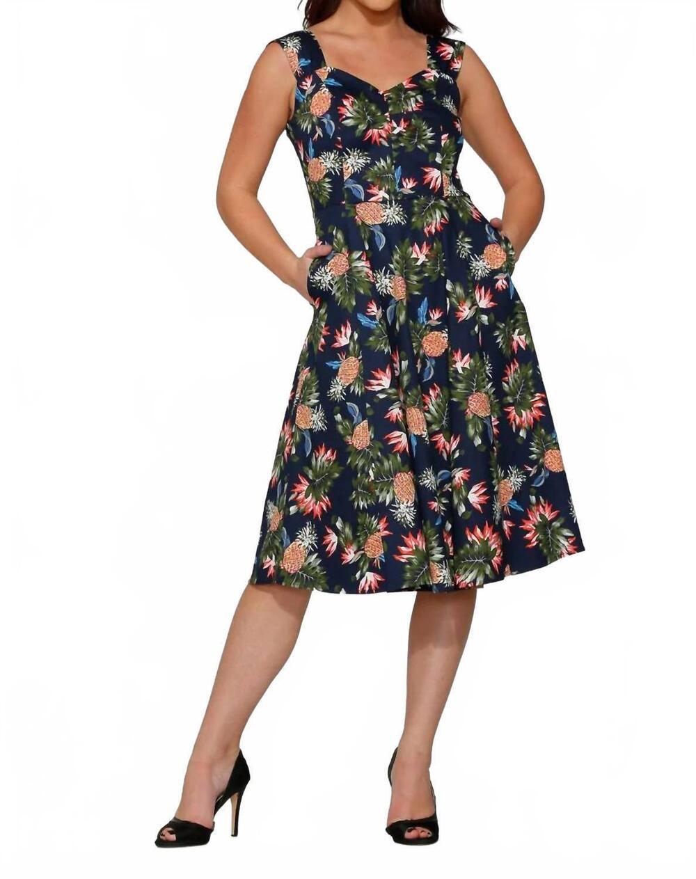 NEW ORCHID BLOOM hawaiian swing dress in navy multi